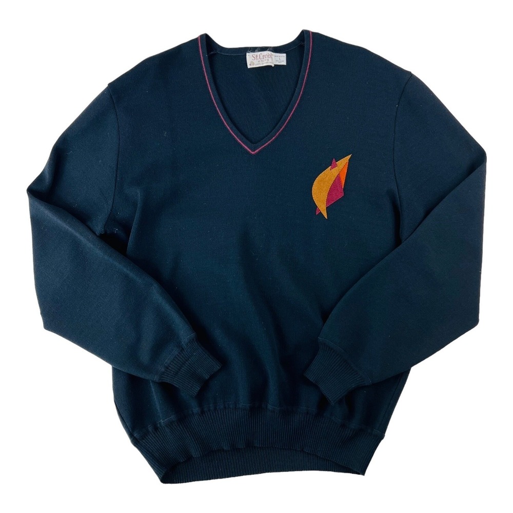 VTG St. Croix Black Knit Zephyr Wool V-Neck Sweater Made in US Mens Size Large L